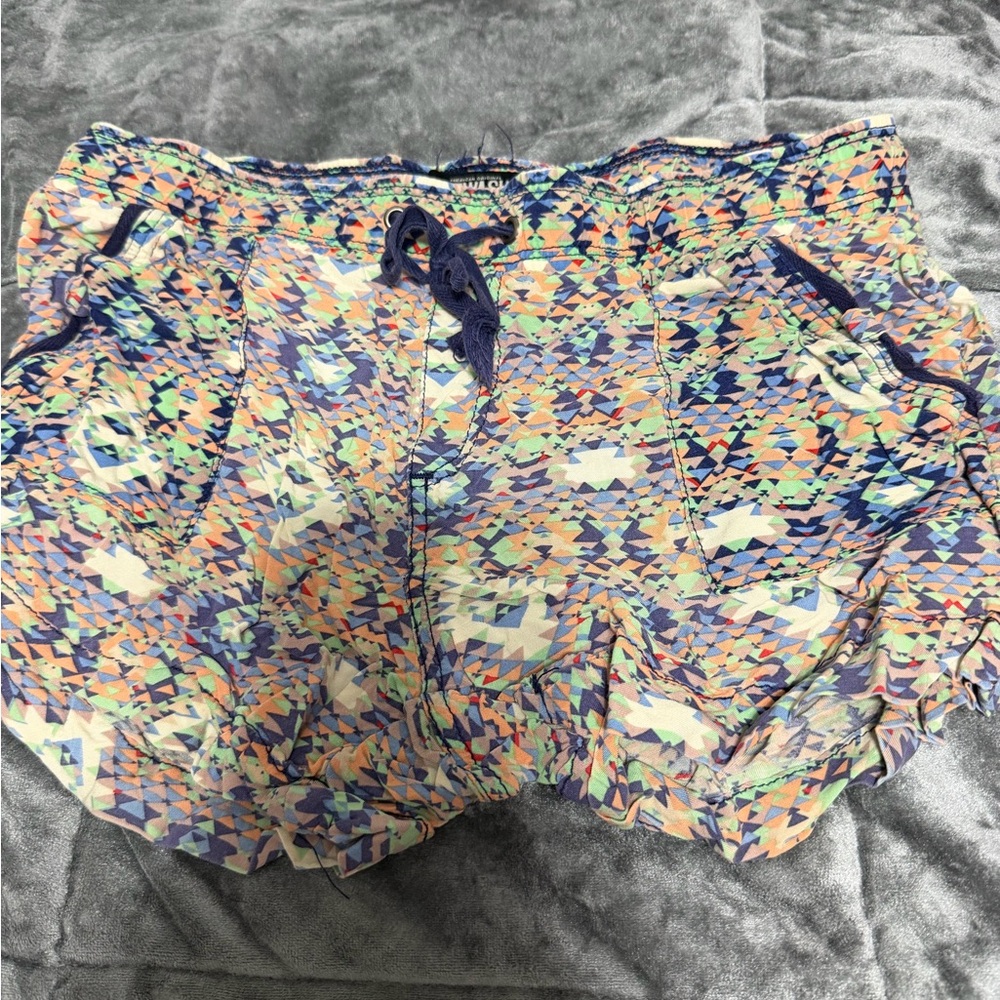 Rewash Multicolor Geometric Athletic Shorts with Navy Drawstring